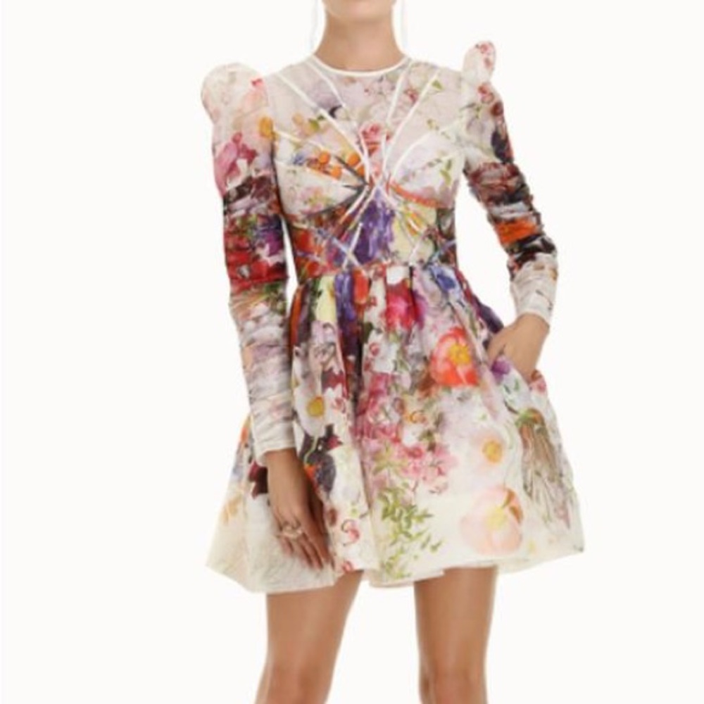 ZIMMERMANN Cream Prima Paneled Linen Silk Blend Mini |us 2 Formal Dress